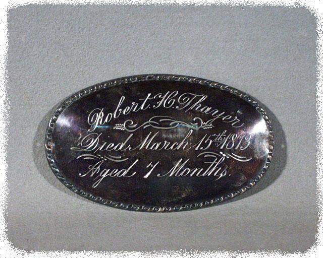 The Free Genealogy Death Record on the Coffin Plate of Robert H Thayer 1872 ~ 1873