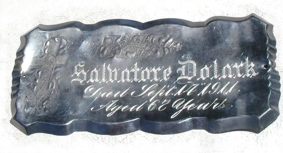 The Free Genealogy Death Record on the Coffin Plate of Salbatore Dolark 1844 ~ 1911 and Mary Dolark 1865 ~ 1913