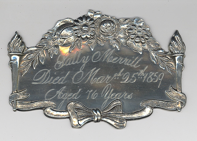 The Free Genealogy Death Record on the Coffin Plate of Sally Merrill 1783 ~ 1859