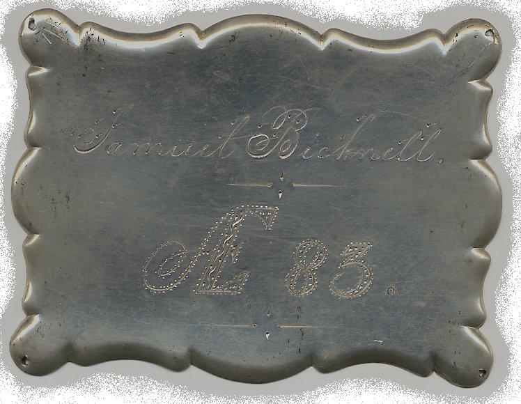 The Free Genealogy Death Record on the Coffin Plate of Samuel Bicknell