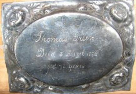 The Free Genealogy Death Record on the Coffin Plate of Thomas Green 1826 ~ 1896