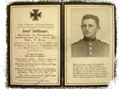 Death Record on the Memorial Card of Josef Jodlbauer