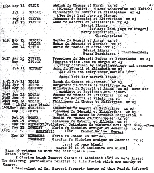 littleton Parish baptisms England genealogy 2