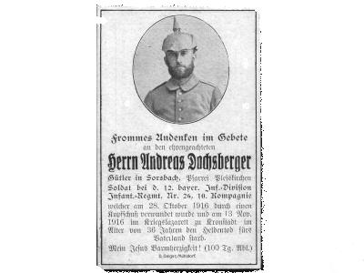 Death Record on the Memorial Card of Peter Aigner