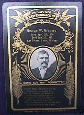 Death Record on the Memorial Card of George W Gregory