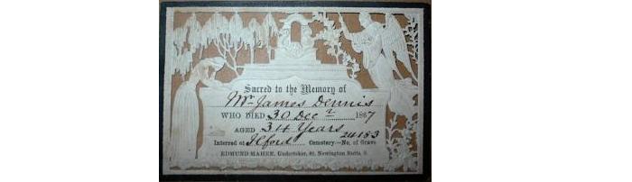 Death Record on the Memorial Card of James Dennis